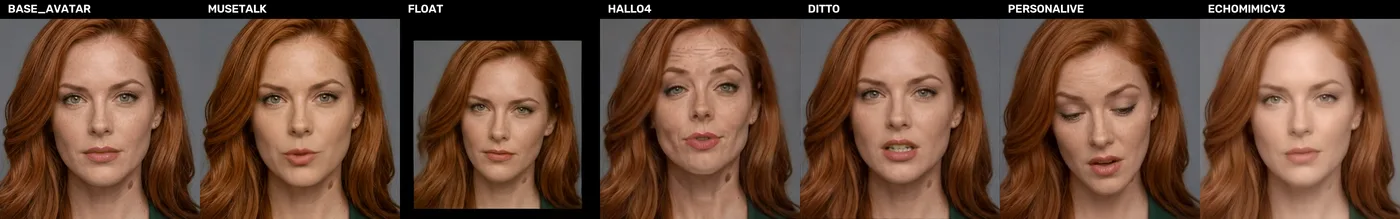 7-Model Talking Head Comparison Grid