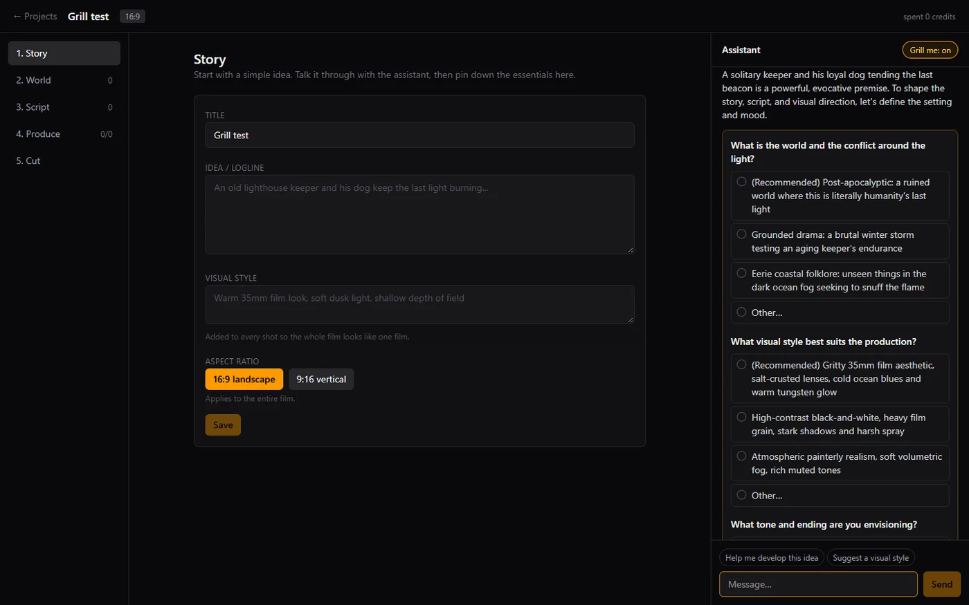 CineZero Interactive Assistant in Grill Me Mode