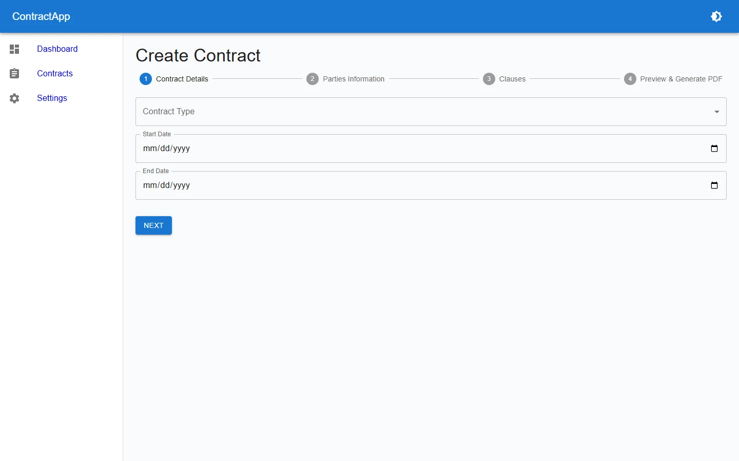 ContractApp Guided Creation Wizard & Live Document Preview