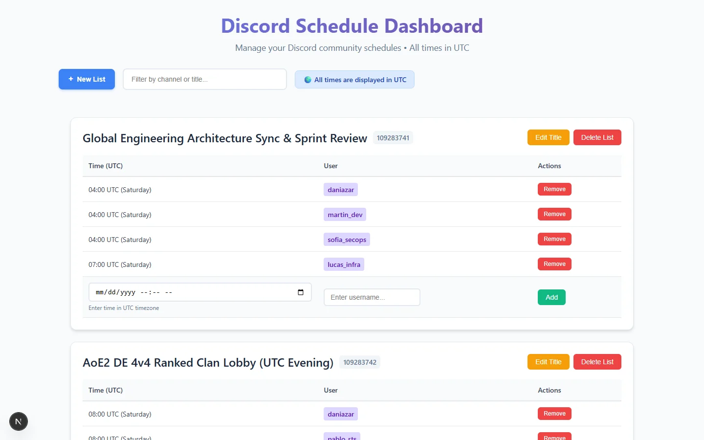 Discord Schedule Bot Live Web Dashboard