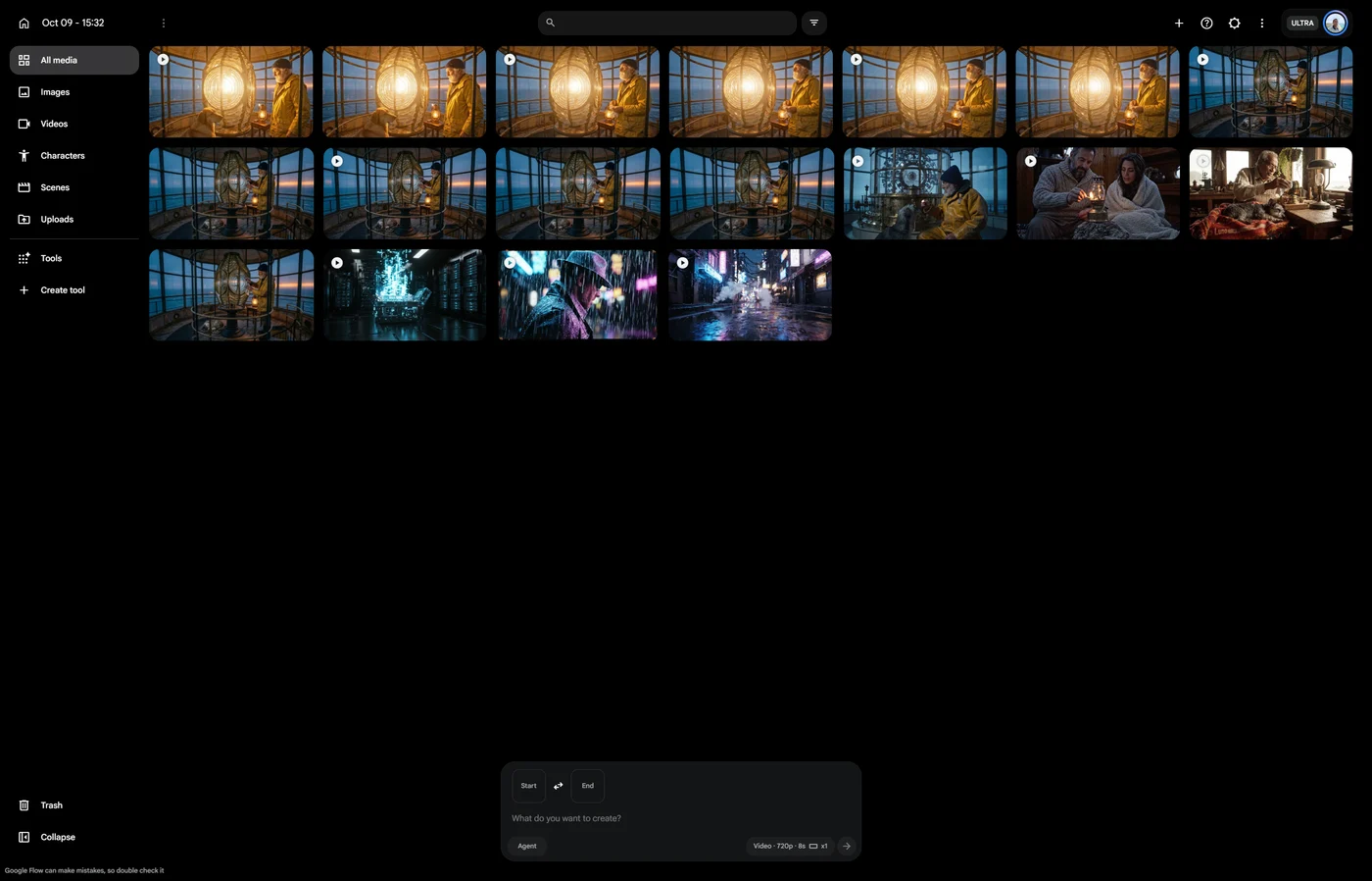 Google Labs Flow session driven autonomously by google-flow-mcp during CineZero's Lighthouse production
