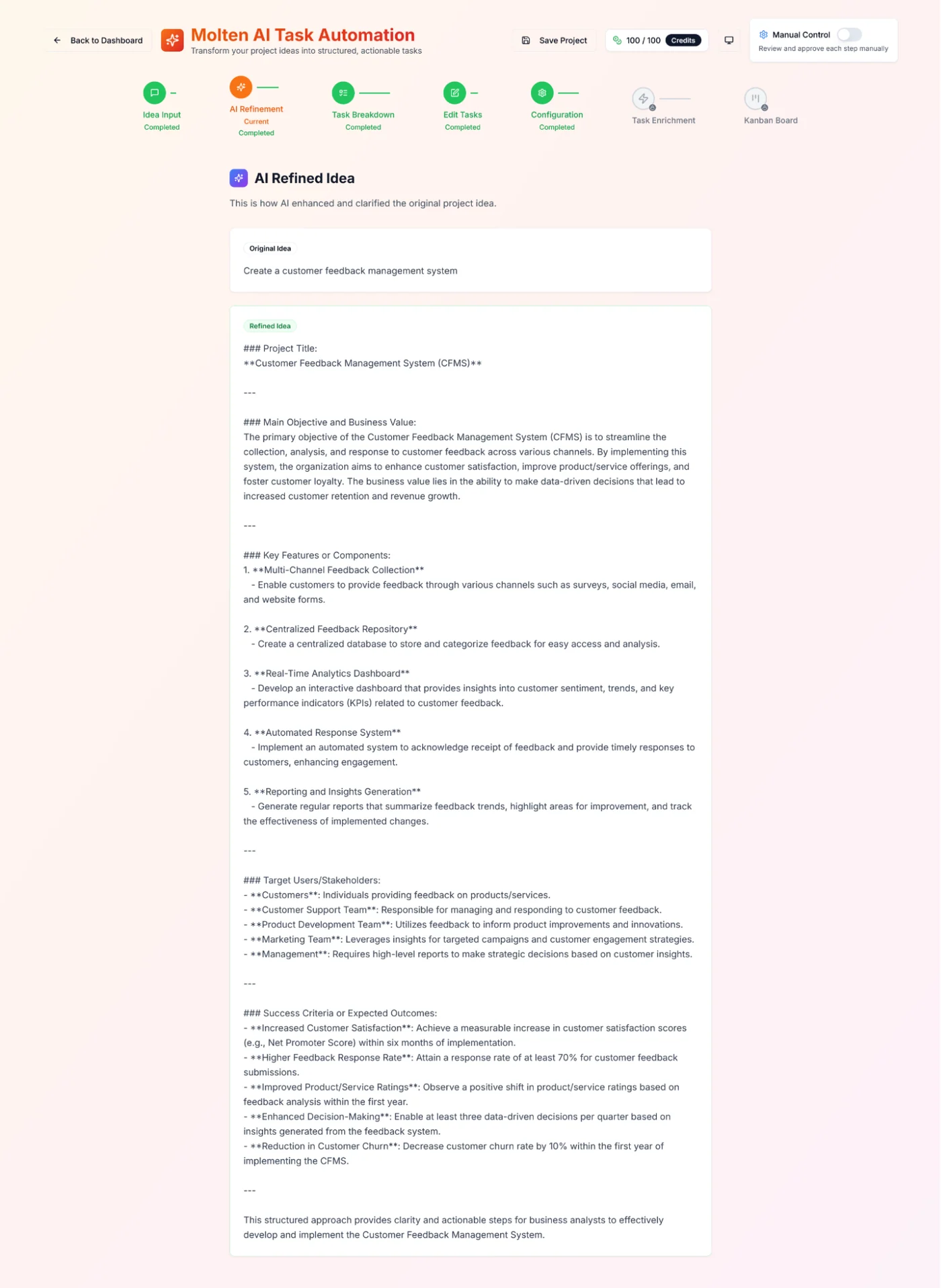 Stage 2 — AI Refined Business Analyst Specification