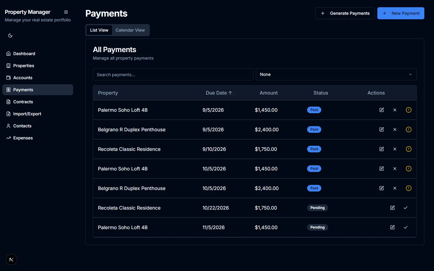 Property Manager — Rent Payments & Collection Status