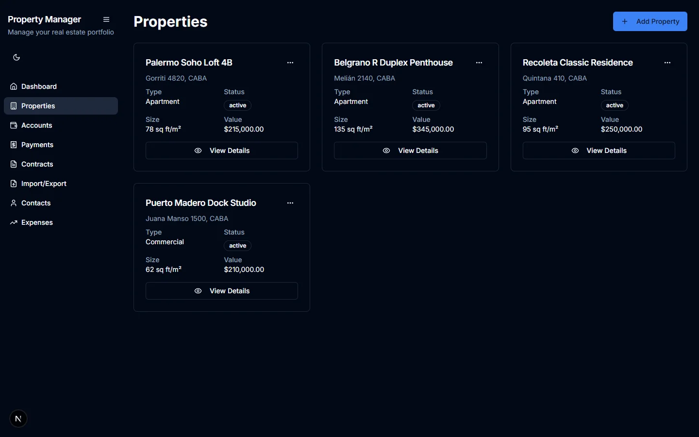Property Manager — Rental Property Portfolio View