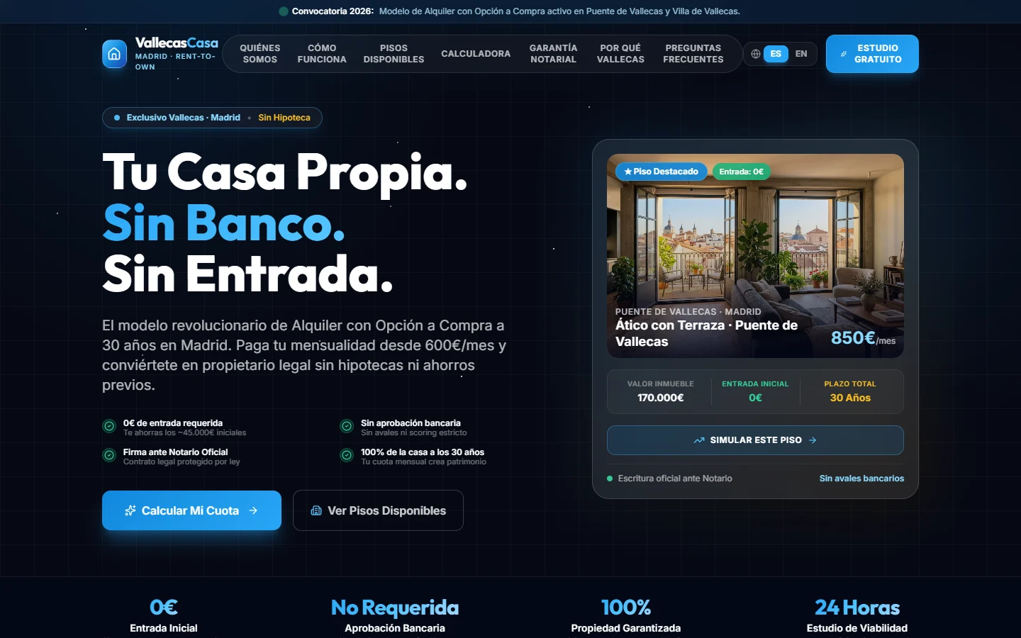 VallecasCasa Hero & Value Proposition
